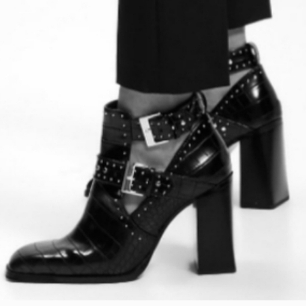 Zara Studded Animal Print Ankle Boot